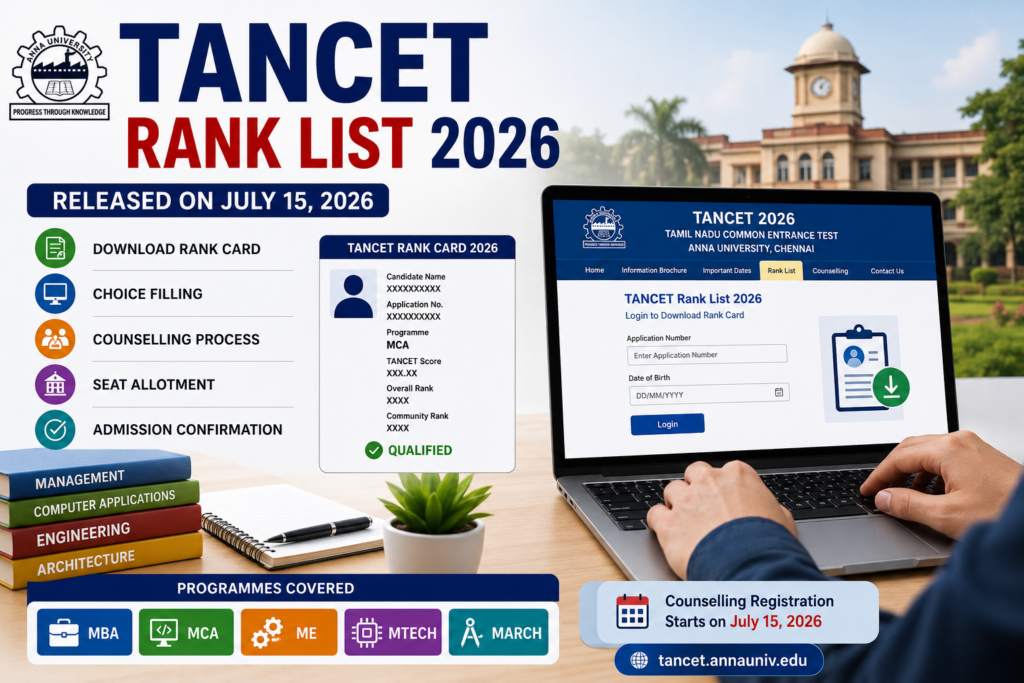 TANCET Rank Card 2026 download guide for MBA MCA ME MTech admissions