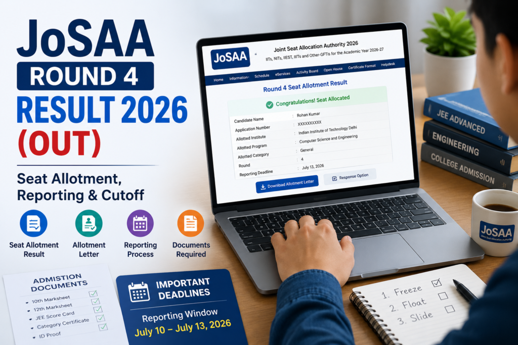 JoSAA Round 4 Result 2026 seat allotment result checking and reporting process
