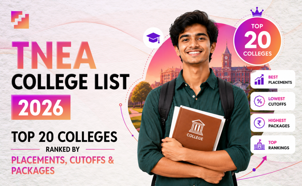 TNEA college list 2026 top 20 engineering colleges ranked by placements cutoffs and packages