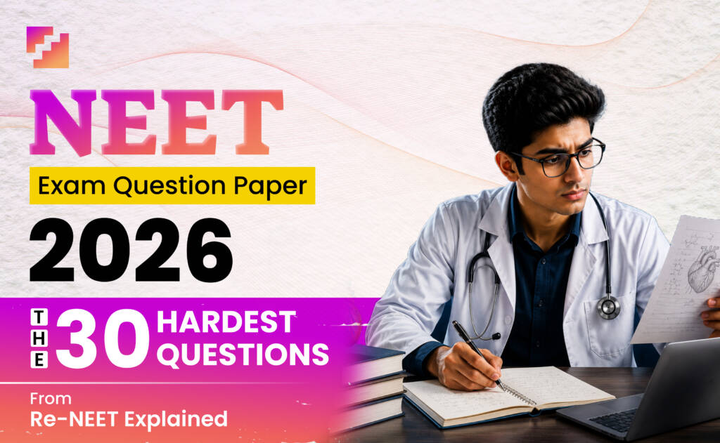 NEET Exam Question Paper 2026, the 30 hardest questions from Re-NEET explained, with a focused medical student studying