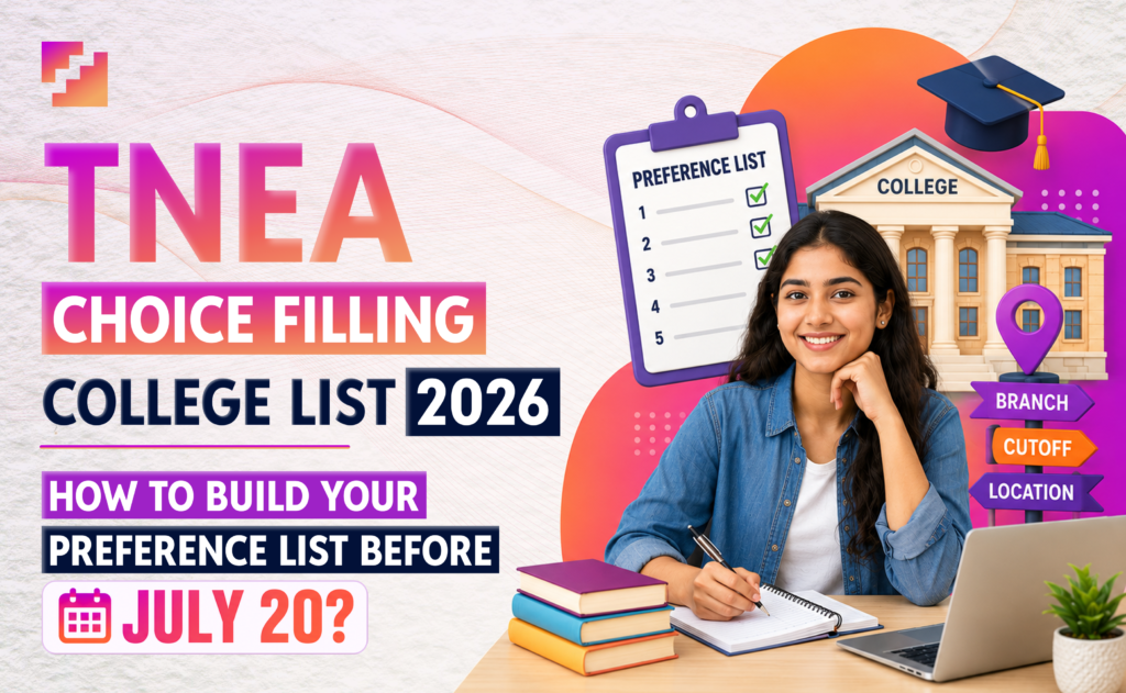 TNEA Choice Filling College List 2026 with how to build your preference list before July 20.